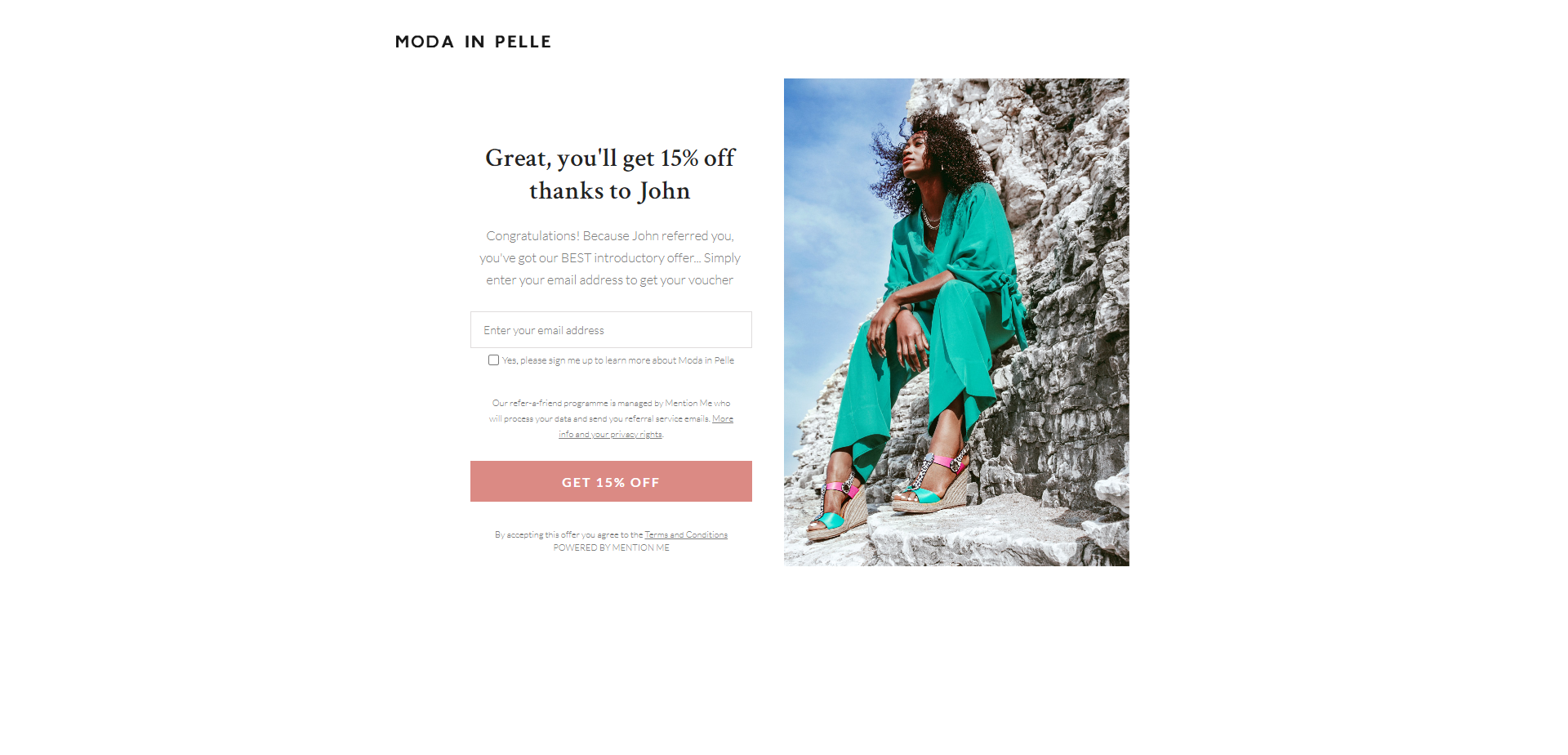 Referral Landing Page for Moda In Pelle